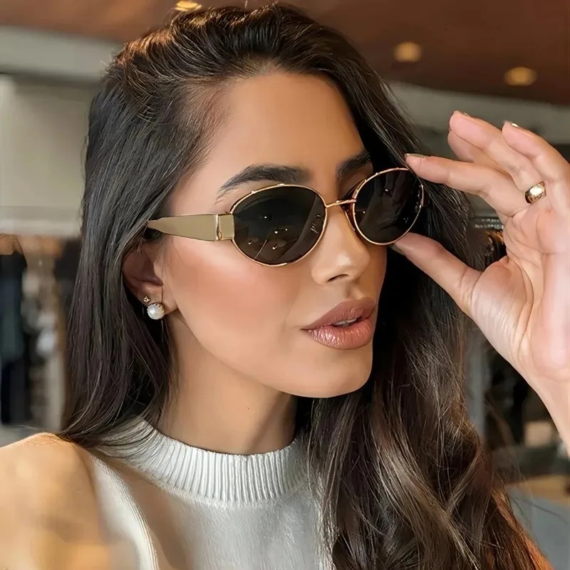New Oval Sunglasses for Women  - Metal Photo Panel 评论和价格
