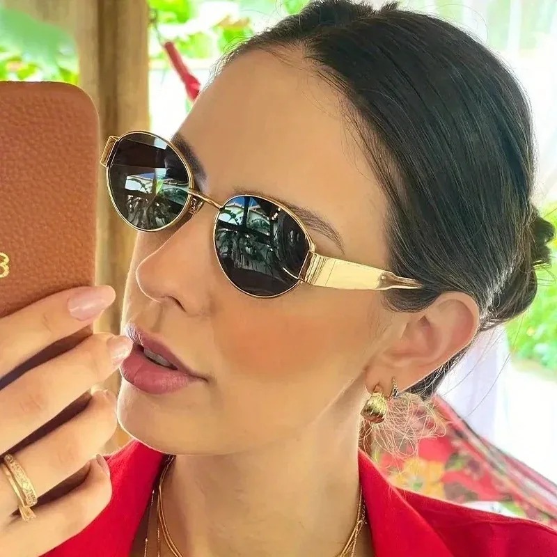 New Oval Sunglasses for Women  - Metal Photo Panel 评论和价格