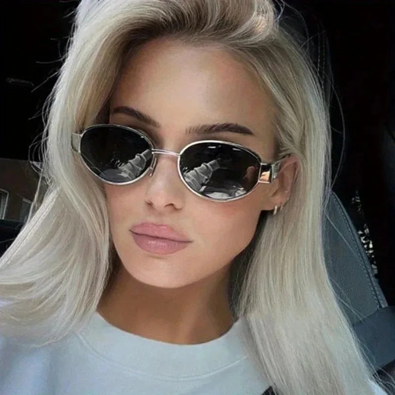 New Oval Sunglasses for Women  - Metal Photo Panel 评论和价格