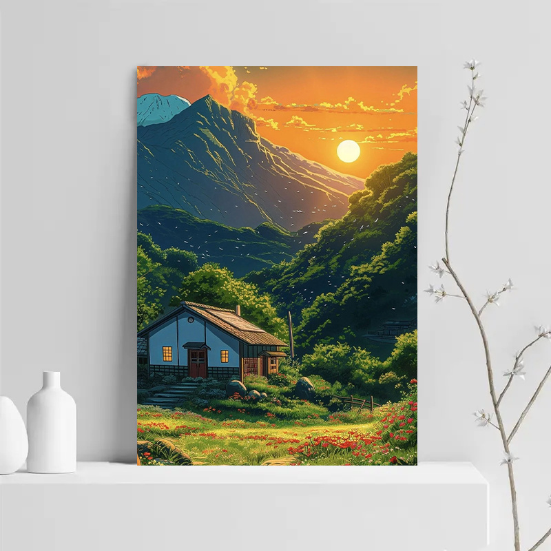 1pc Mountain Cabin Sunset Canv - Canvas Wrap Ready 评论和价格
